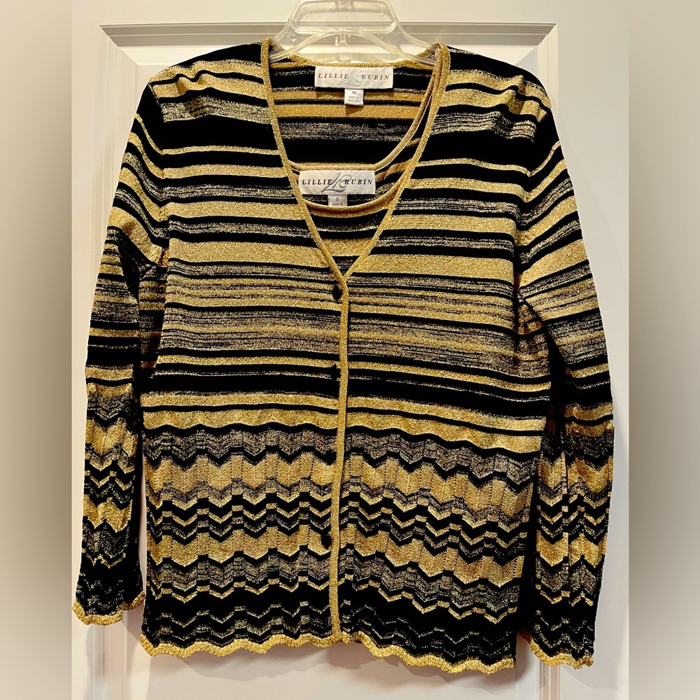 Lillie Rubin black and gold sweater set, sweater and tank. Size M